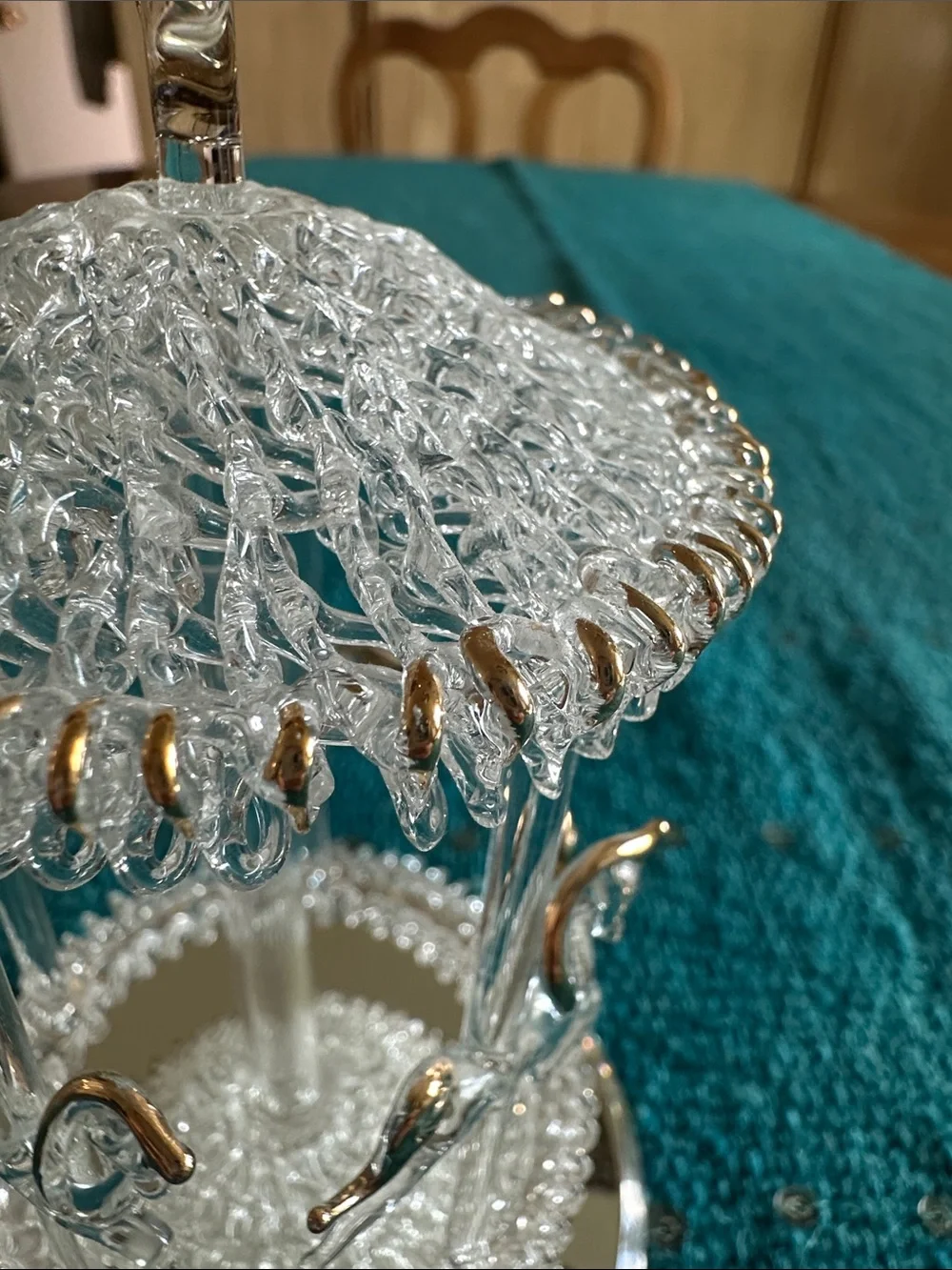 Vintage Glass Baron Spun Glass Carousel- 24k Gold Accents & Mirrored Base